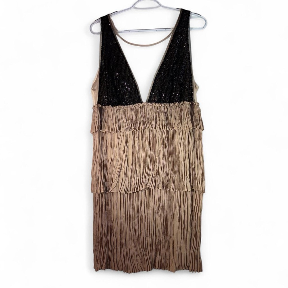 BCBGMaxAzria Black Sequin & Taupe Tiered Dress